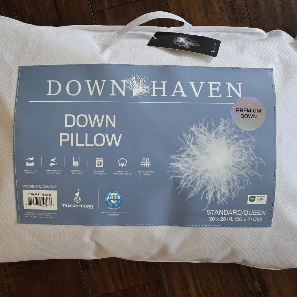 DownHaven Luxury White Down Filled Pillow Washable Standard/Queen 20 x 28 Inch